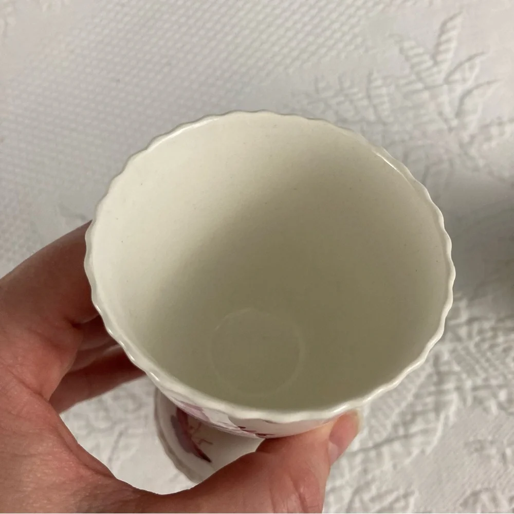 Spode vintage pink red pheasant bird transfer ware double egg cups porcelain